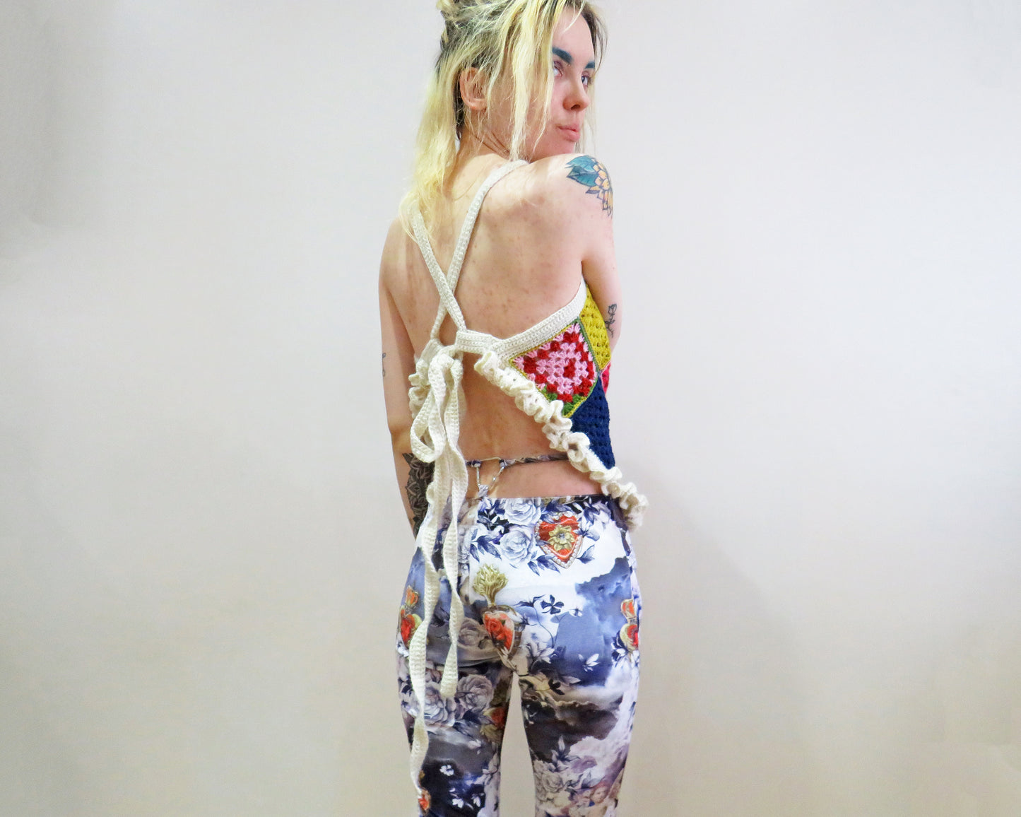 'Glitch' Handkerchief Top ☆ Scrap Yarn Crochet tie back