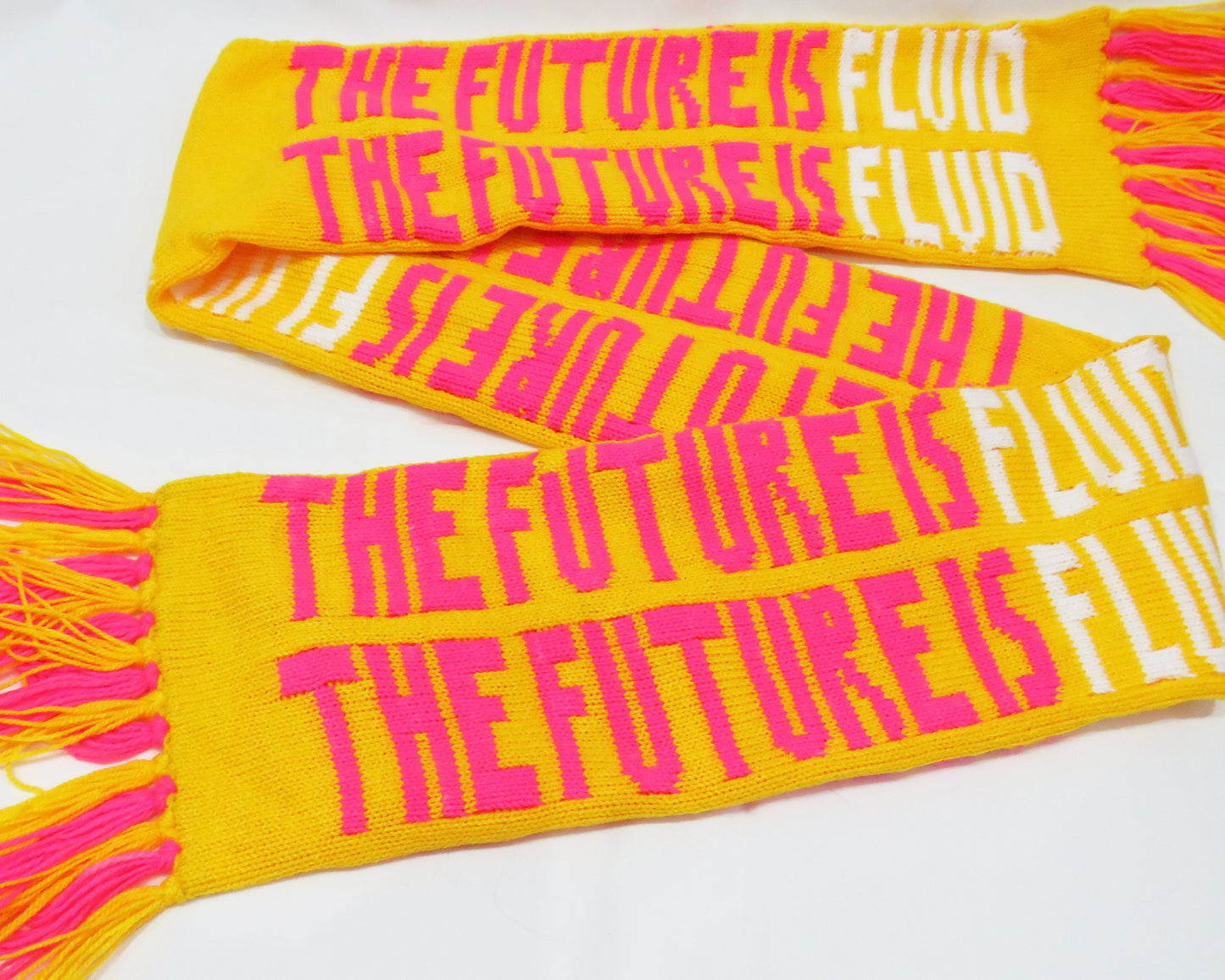 The Future is Fluid ☆ Pink and Yellow Machine Knit Scarf