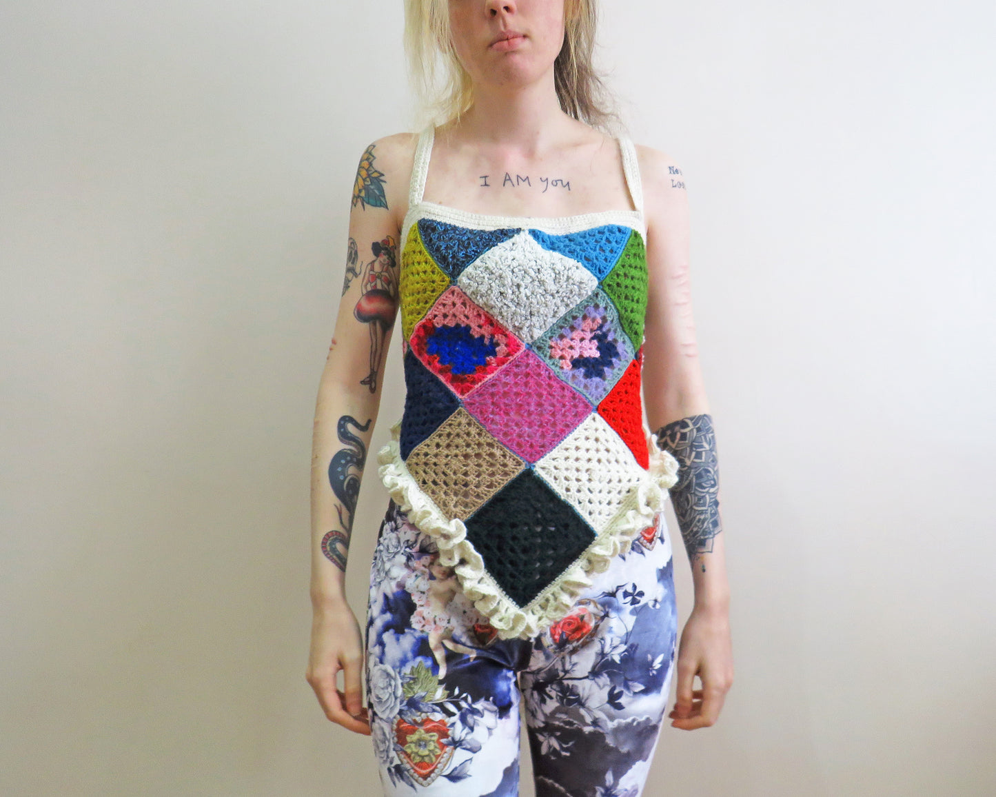 'Glitch' Handkerchief Top ☆ Scrap Yarn Crochet tie back