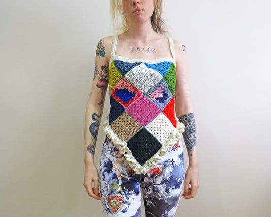 'Glitch' Handkerchief Top ☆ Scrap Yarn Crochet tie back
