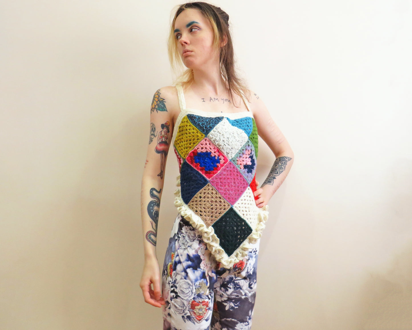 'Glitch' Handkerchief Top ☆ Scrap Yarn Crochet tie back