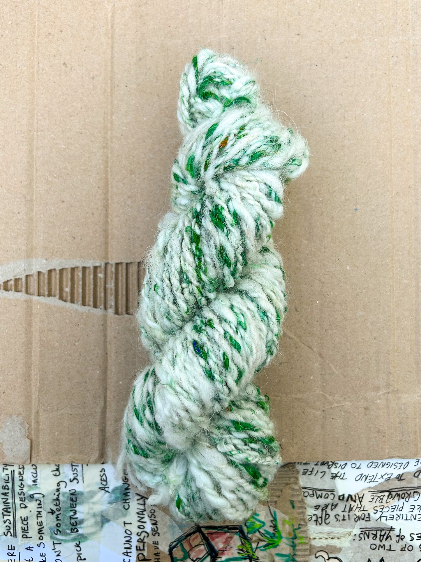 Handspun Uzumaki "Scappy" Skein ☆ 95g 2 ply Shetland Wool, Baby Alpaca, Sari and Tussah Silk Yarn