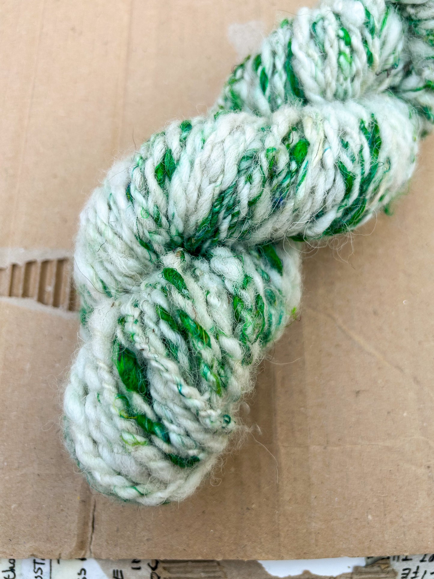 Handspun Uzumaki "Scappy" Skein ☆ 95g 2 ply Shetland Wool, Baby Alpaca, Sari and Tussah Silk Yarn