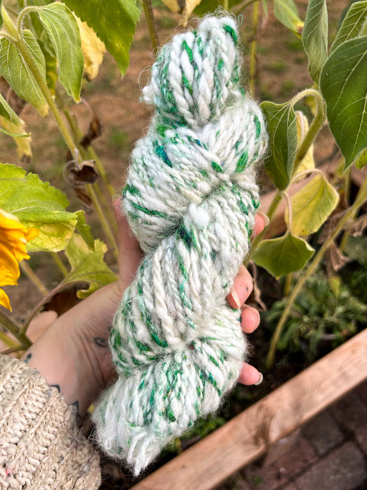 Handspun Uzumaki "Scappy" Skein ☆ 95g 2 ply Shetland Wool, Baby Alpaca, Sari and Tussah Silk Yarn