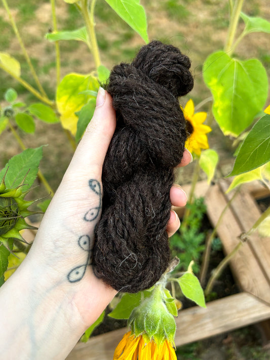 Handspun Navajo (chain) plied 100 % Black Shetland Wool Sampler Skein ☆ 20g 3ply Yarn