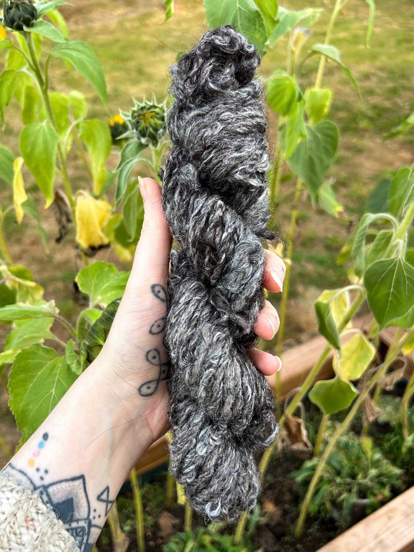 Handspun Loose Baby Chunky Chain Plied Alpaca and Silk Bouclé Skein ☆ 65g 3ply Alpaca, Tussah Silk and Shetland Wool Yarn
