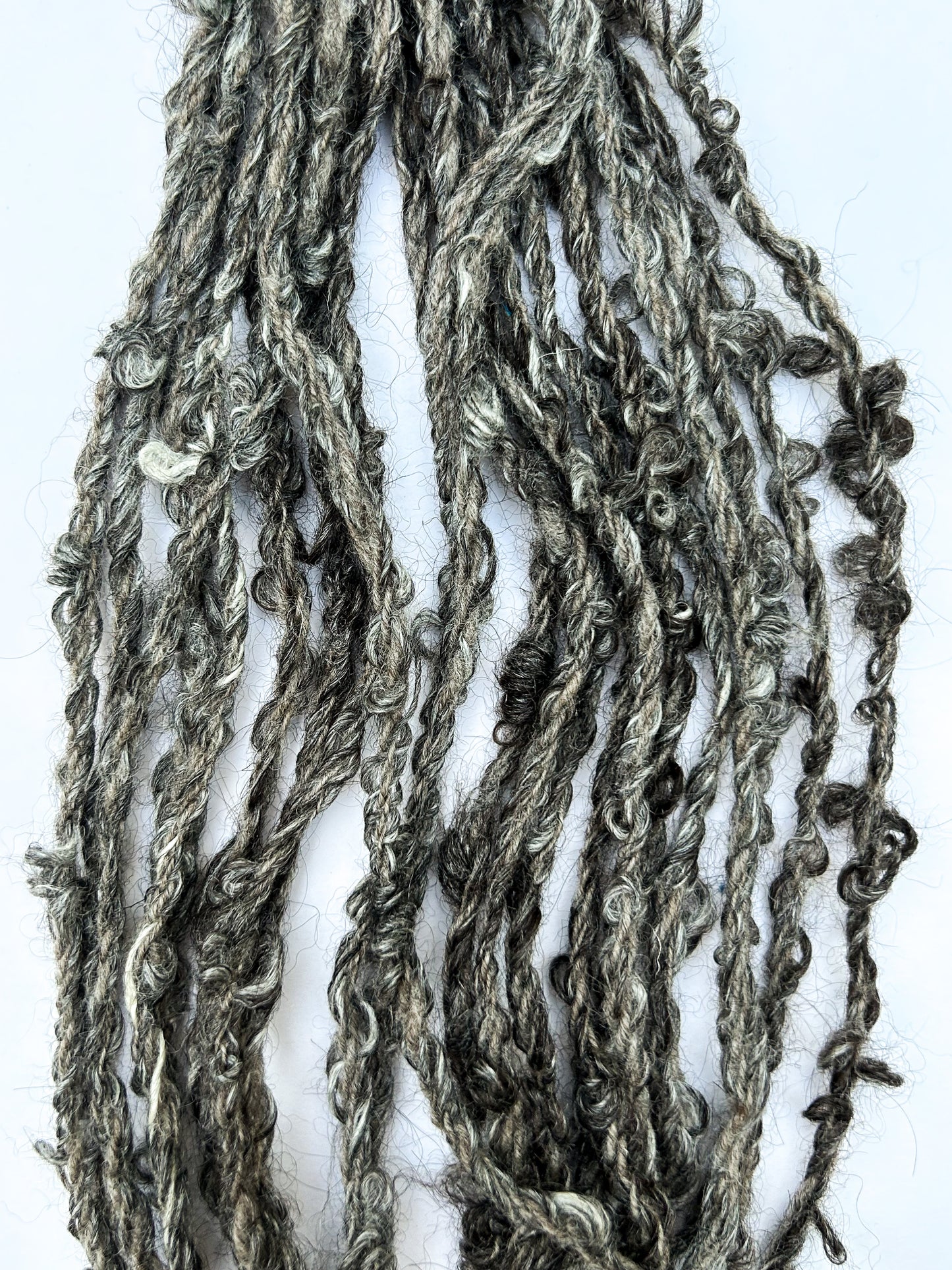 Handspun Loose Baby Chunky Chain Plied Alpaca and Silk Bouclé Skein ☆ 65g 3ply Alpaca, Tussah Silk and Shetland Wool Yarn