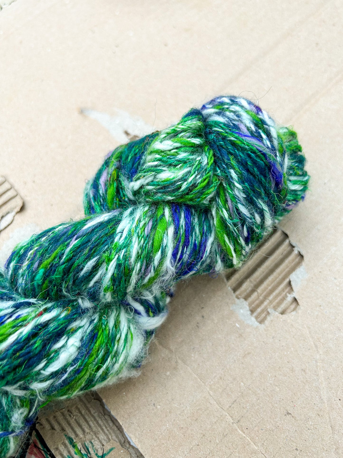 Handspun Navajo (chain) plied Silk, Baby Alpaca and Merino Skein ☆ 110g 3ply Yarn