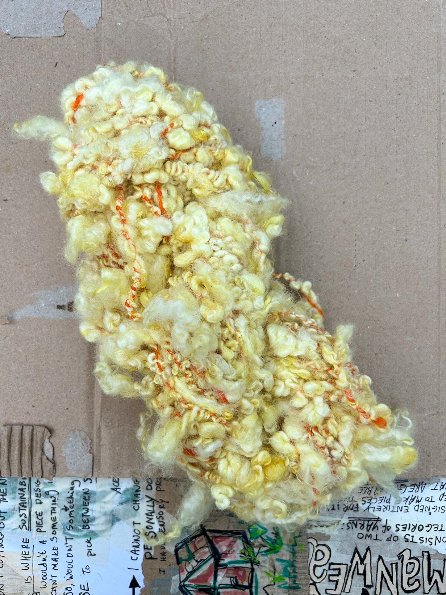 Handspun Safflower Dyed Baby Alpaca Lock Spun Bouclé 3 ply Skein ☆  130g Naturally Dyed Alpaca, Merino Wool and Italian Silk Yarn