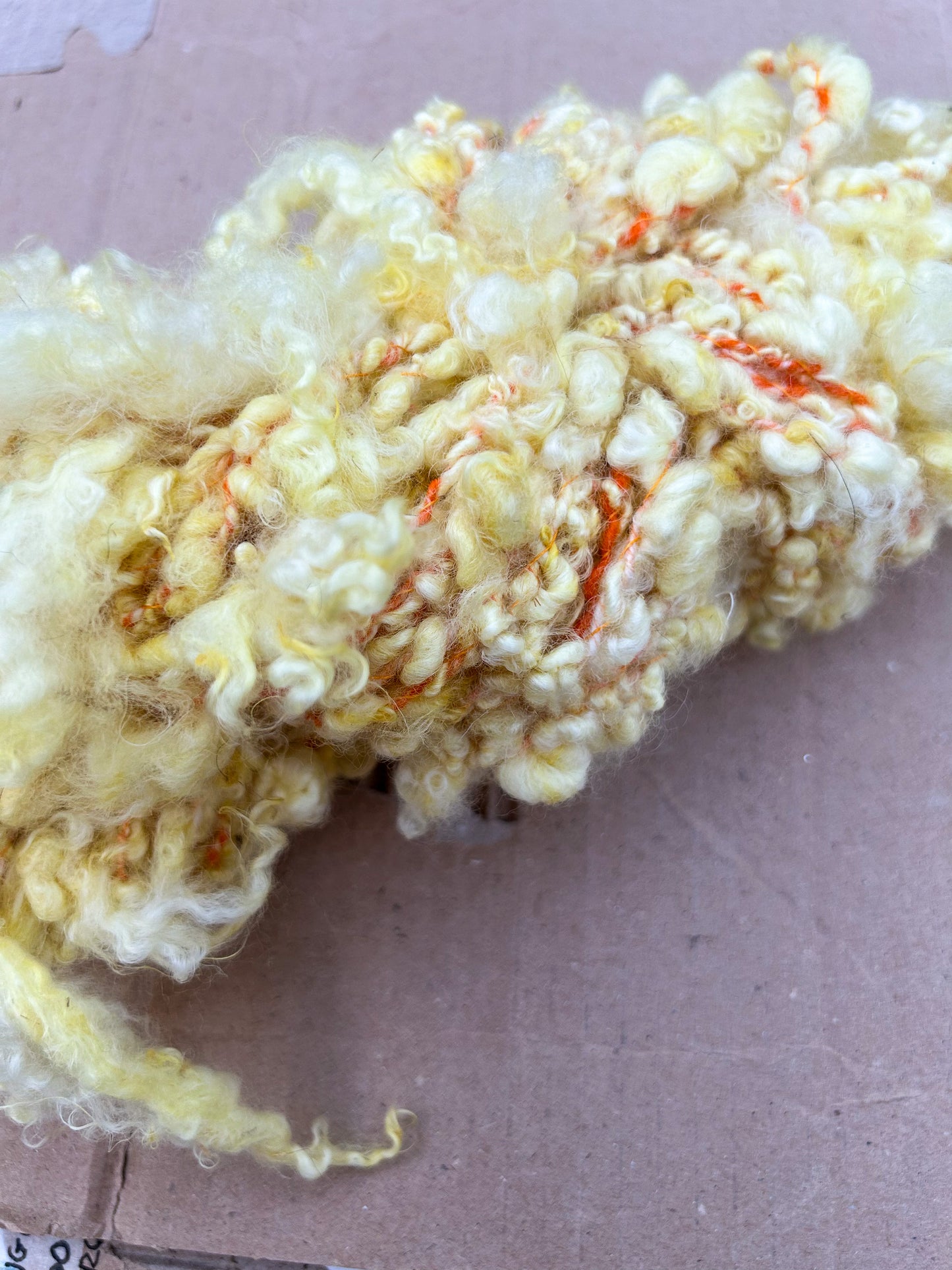 Handspun Safflower Dyed Baby Alpaca Lock Spun Bouclé 3 ply Skein ☆  130g Naturally Dyed Alpaca, Merino Wool and Italian Silk Yarn