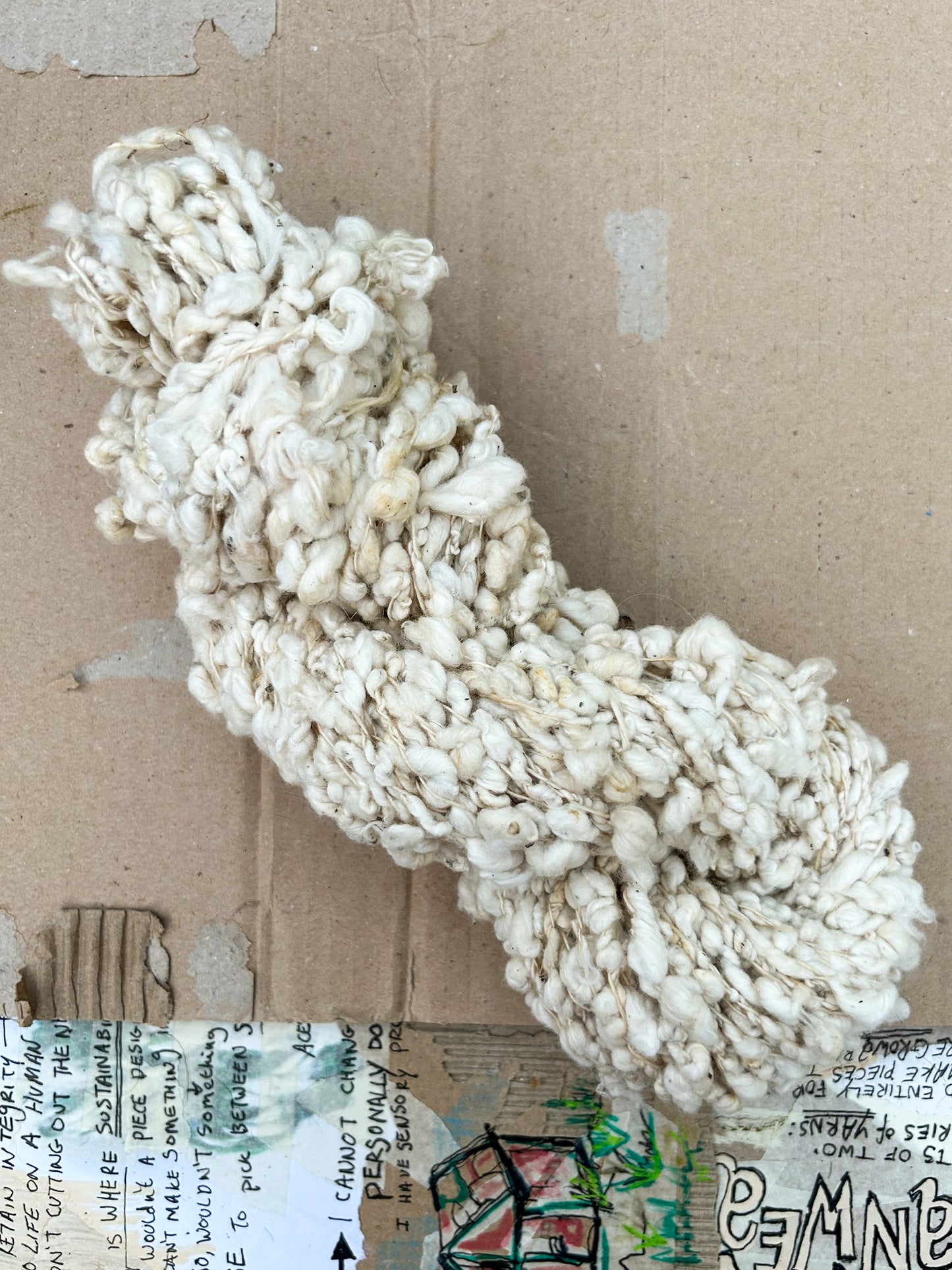 Handspun Vegan Bouclé 3ply Skein ☆ 105g Egyptian Cotton and Seacell