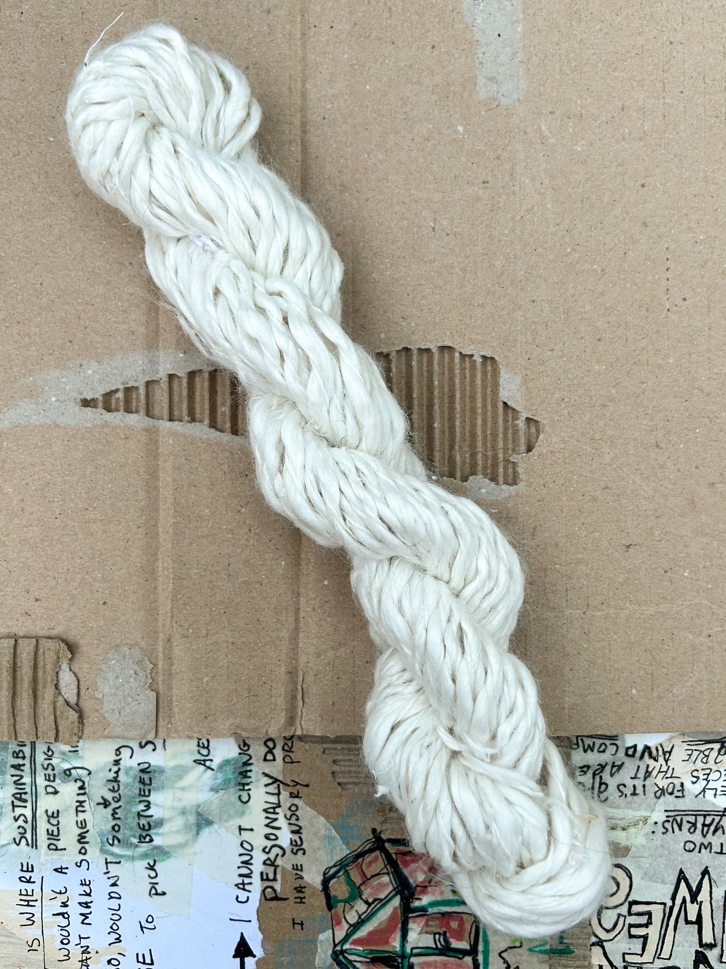 Handspun Crepe 3ply Pineapple Fibre Skein ☆ 75g "squiggle" yarn