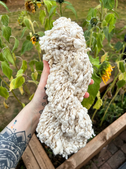 Handspun Vegan Bouclé 3ply Skein ☆ 105g Egyptian Cotton and Seacell