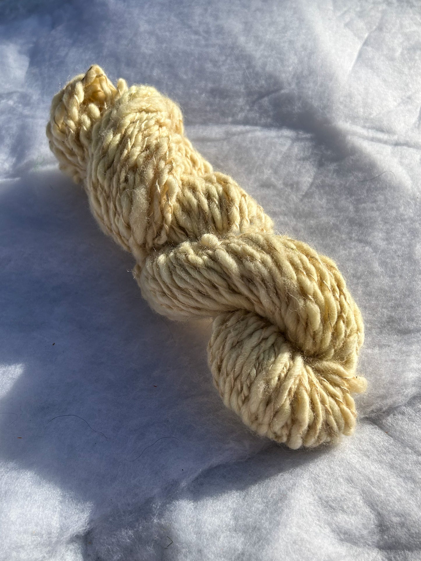 Handspun Light Yellow Birch Bark Dyed Baby Merino and Tussah Silk 2ply Skein ☆  78g Naturally Dyed wool and silk