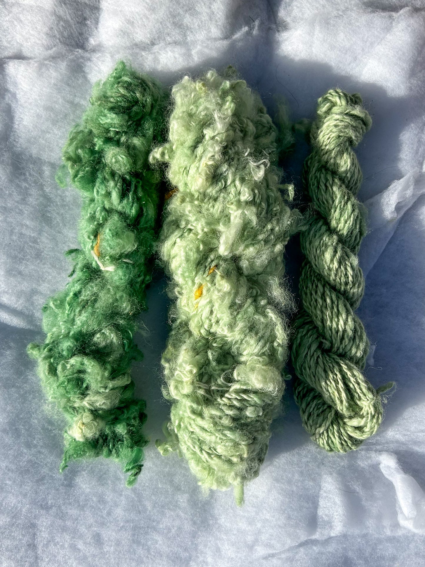 Handspun Green Chlorophyllin Dyed Lock Spun Baby Alpaca 2ply Skein ☆  110g Naturally Dyed Alpaca Yarn