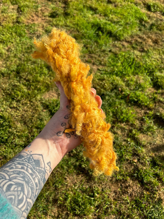 Handspun Annatto Orange Dyed Lock Spun Baby Alpaca 2ply Skein ☆  40g Naturally Dyed Alpaca Yarn