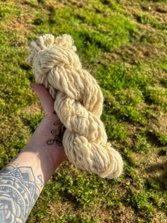Handspun Light Yellow Birch Bark Dyed Baby Merino and Tussah Silk 2ply Skein ☆  78g Naturally Dyed wool and silk