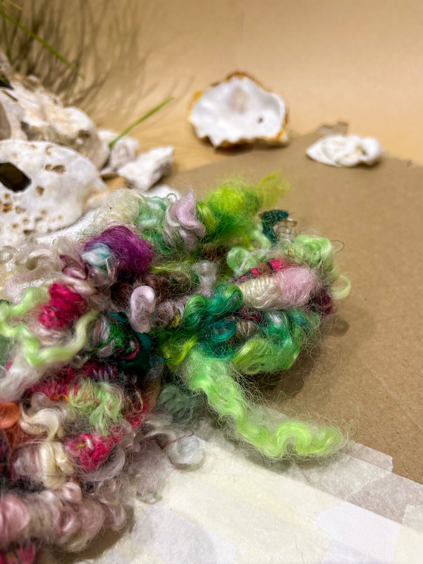 Handspun "Supercoils and Locks" teeswater, merino, ribbon and alpaca Skein ☆ 60g/4m Art Yarn