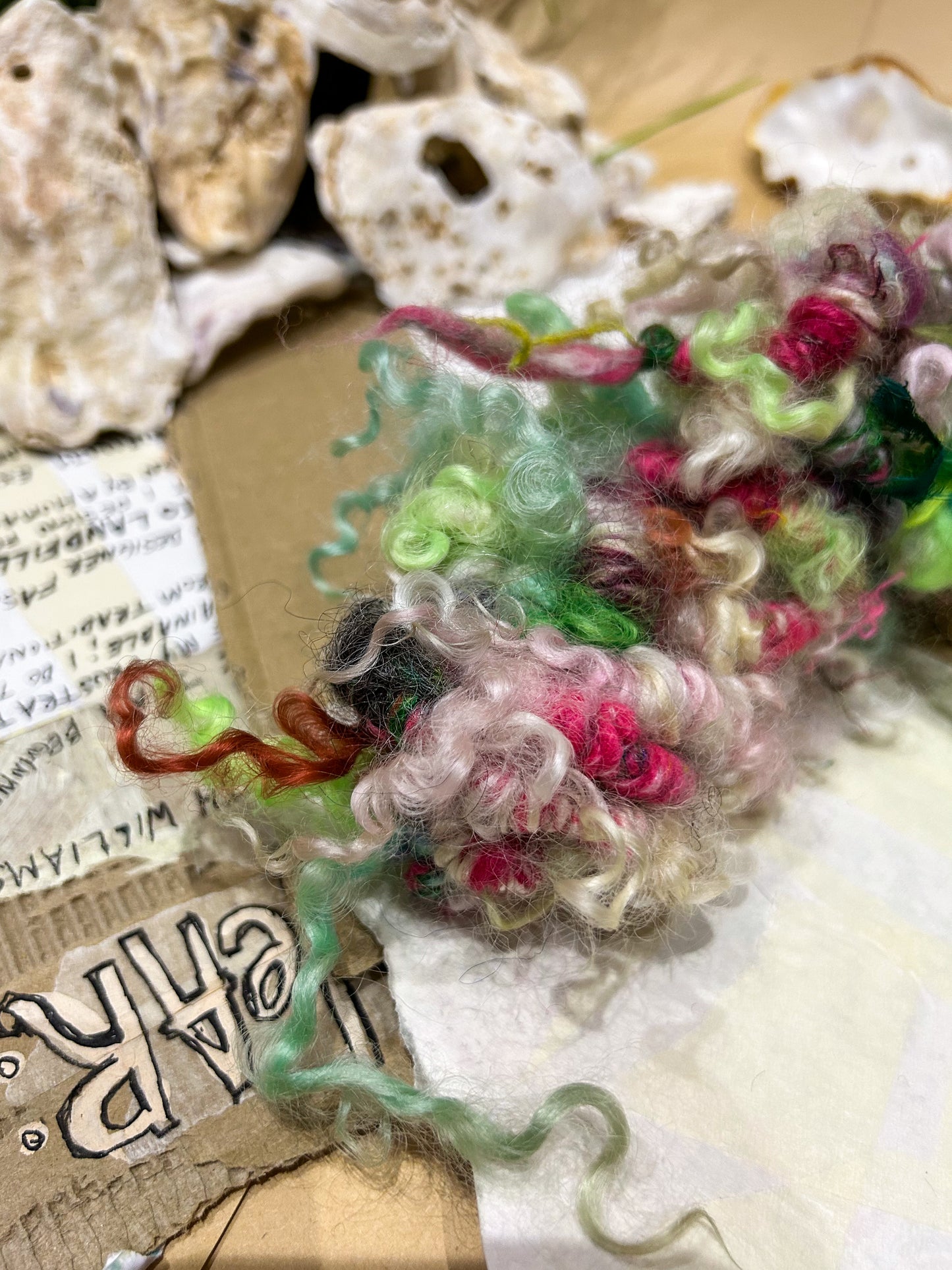 Handspun "Supercoils and Locks" teeswater, merino, ribbon and alpaca Skein ☆ 60g/4m Art Yarn