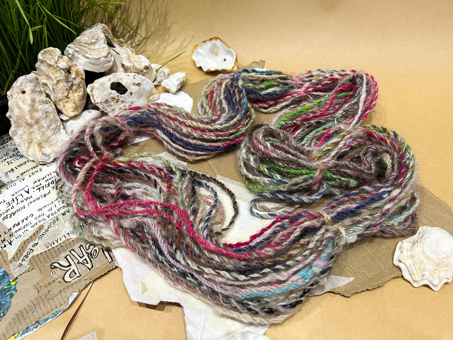 Handspun "Faded Rainbow" woolen spun teeswater skein☆ 80g Chain plied 3ply Worsted weight Yarn