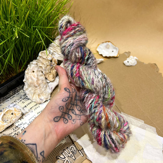 Handspun "Faded Rainbow" woolen spun teeswater skein☆ 80g Chain plied 3ply Worsted weight Yarn