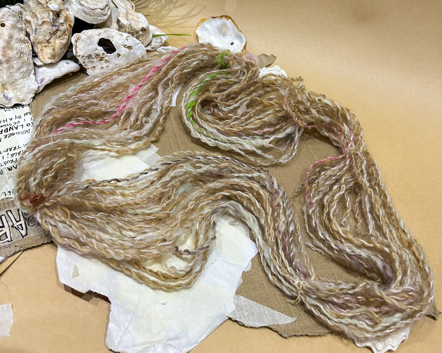 Handspun "Cherry Blossom Latte" woolen spun teeswater skein☆ 38g 2 ply Sport weight Yarn