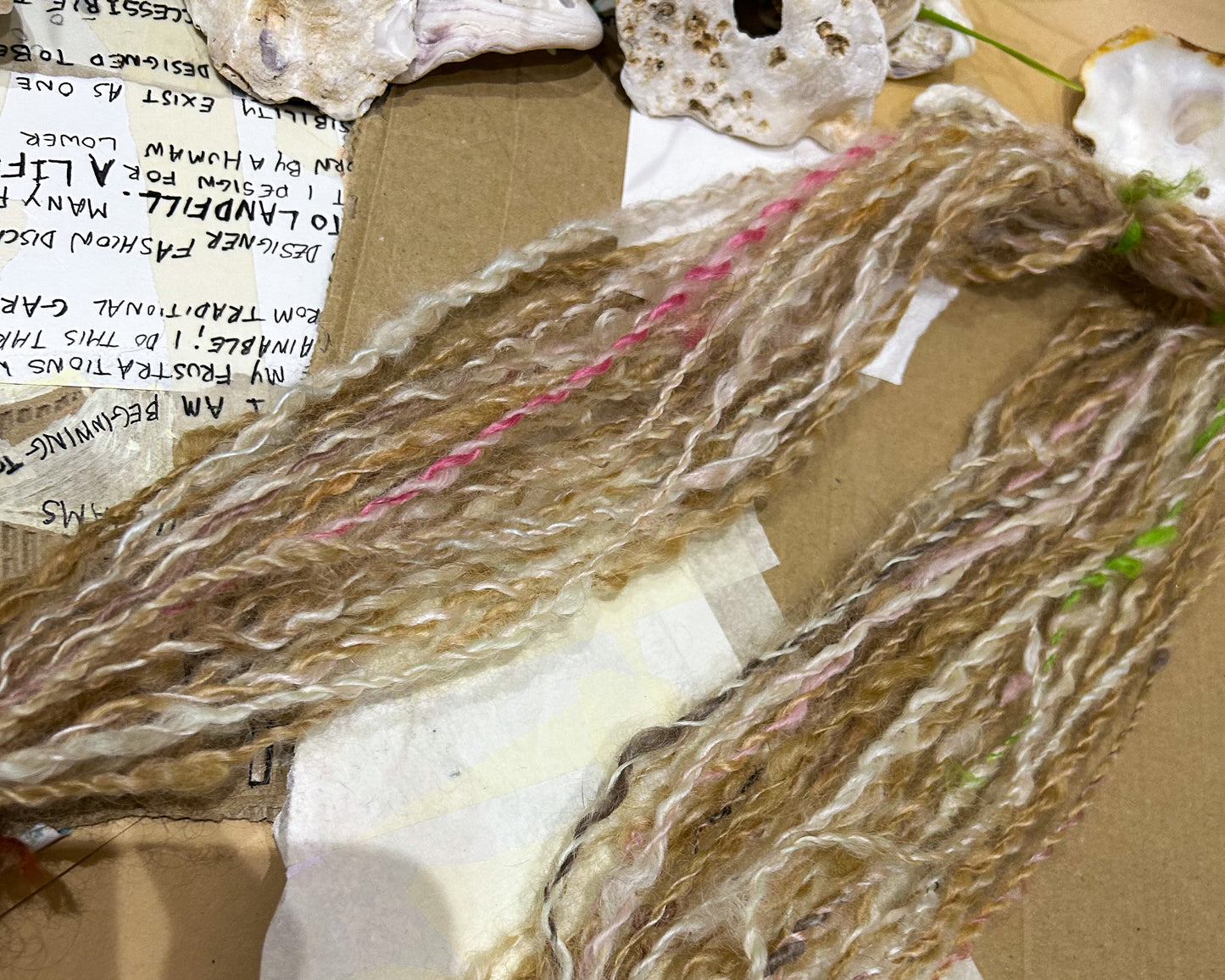 Handspun "Cherry Blossom Latte" woolen spun teeswater skein☆ 38g 2 ply Sport weight Yarn