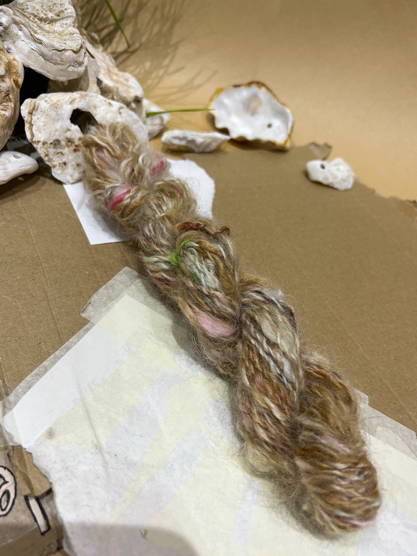 Handspun "Cherry Blossom Latte" woolen spun teeswater skein☆ 38g 2 ply Sport weight Yarn