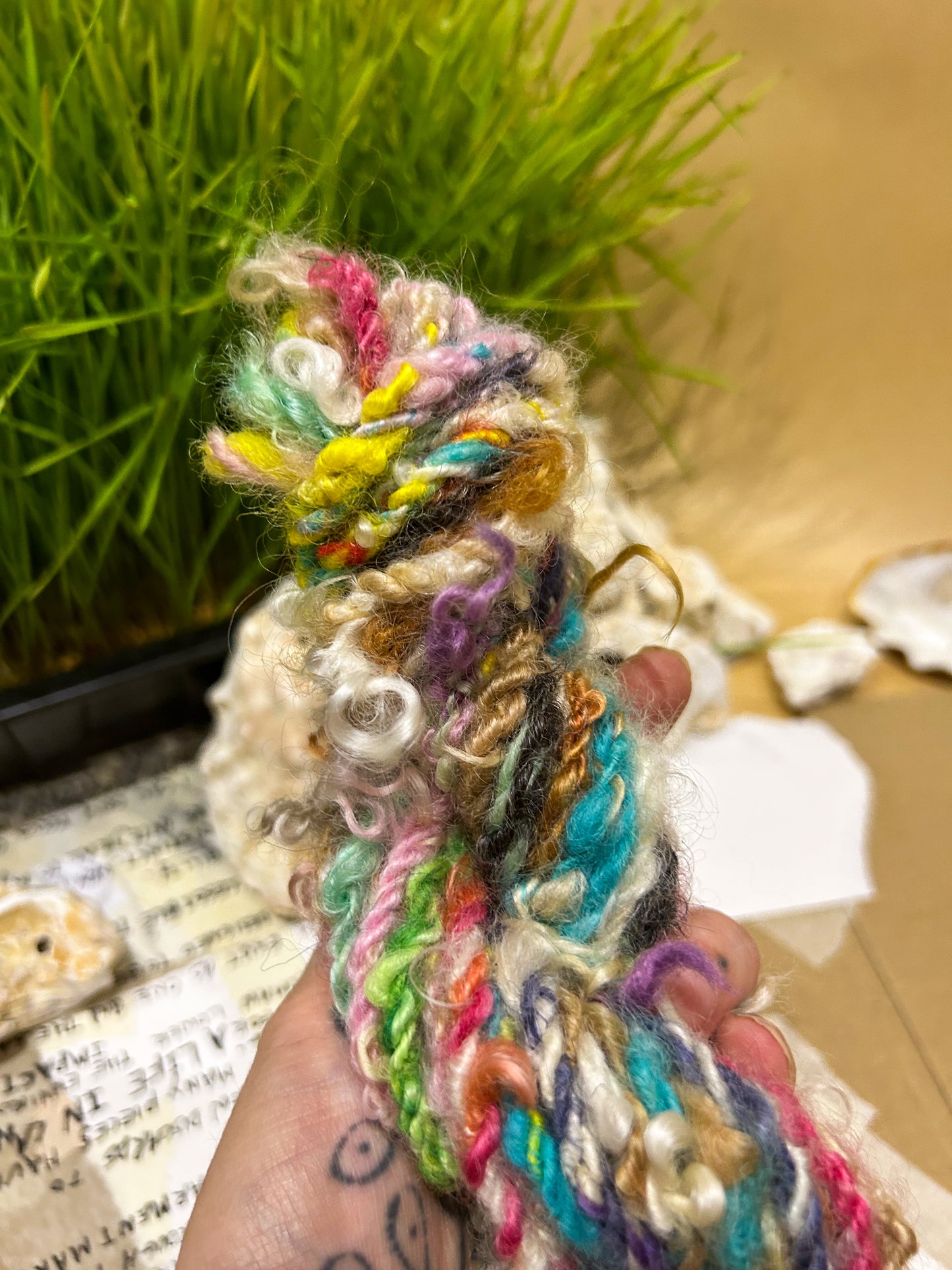 Handspun "Chunky Rainbow" lock spun teeswater ☆ 75g Chain plied 3ply Art Yarn