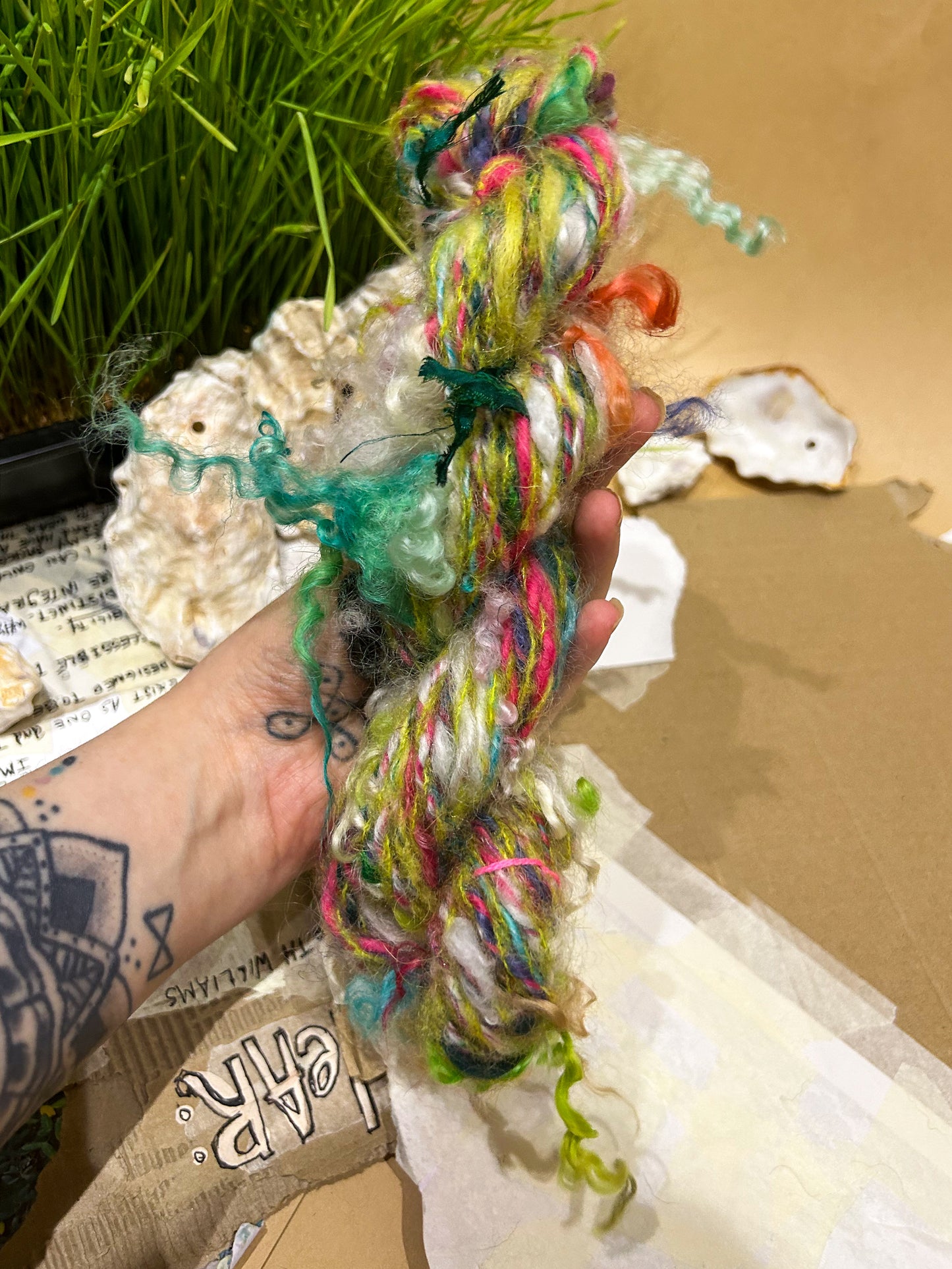 Handspun "Mohair Mix it Up" with added teeswater lock skein☆ 35g Chain plied 2ply Worsted weight Yarn