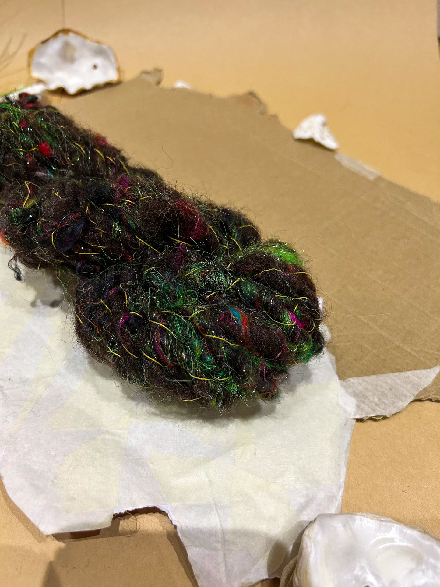 Handspun "Party Girl" Reflective Core Spun Skein ☆ 50g Wool and Silk Art Yarn