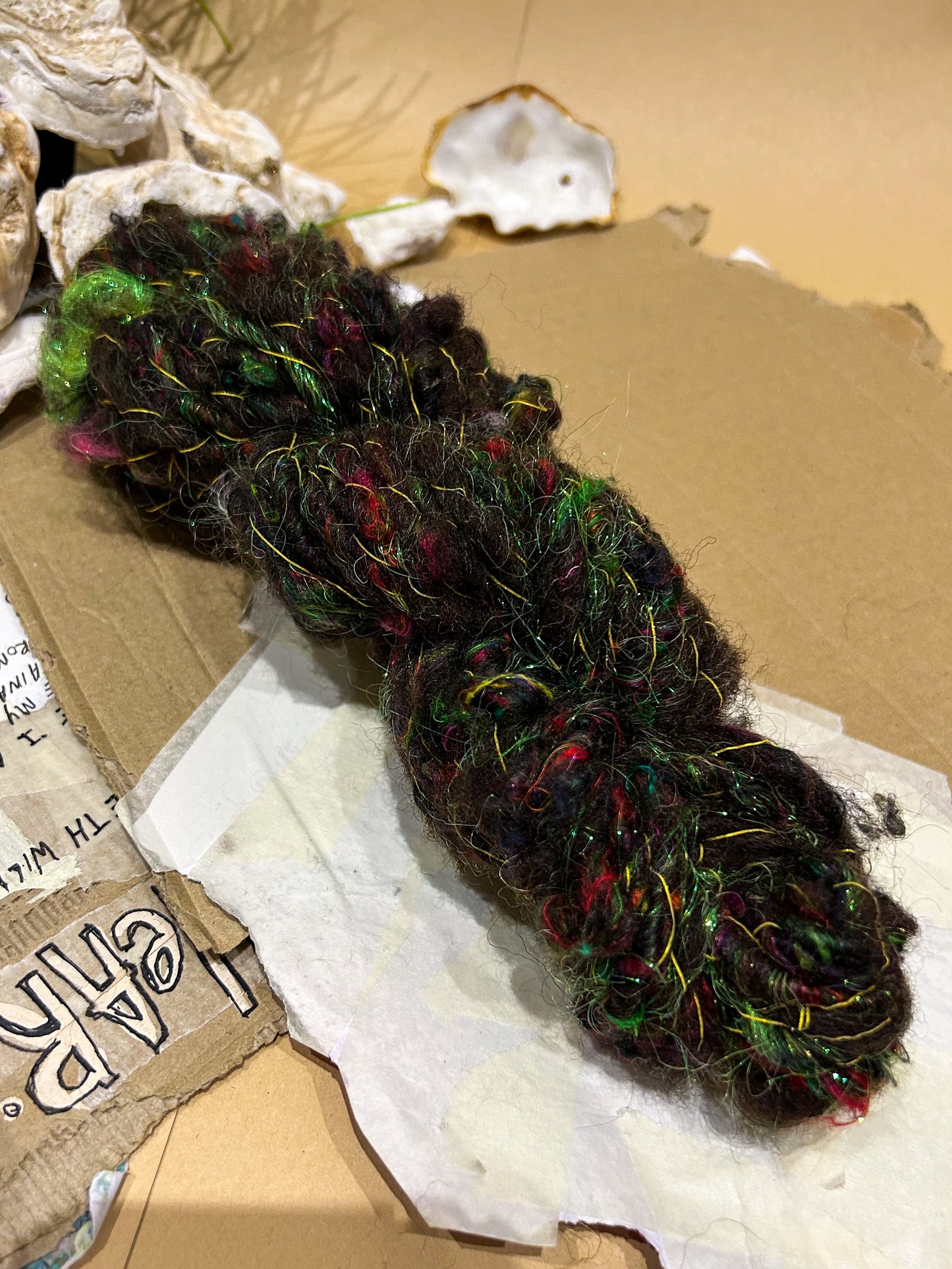 Handspun "Party Girl" Reflective Core Spun Skein ☆ 50g Wool and Silk Art Yarn