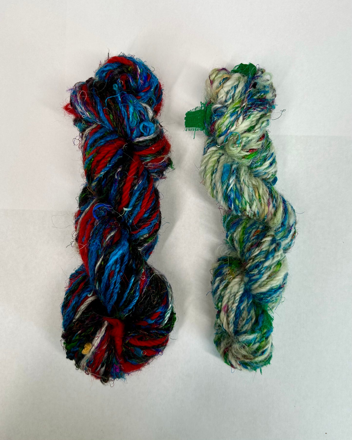 'Snowdrops, day and night' sampler duo; merino, teeswater and sari silk 3ply (15g & 25g)