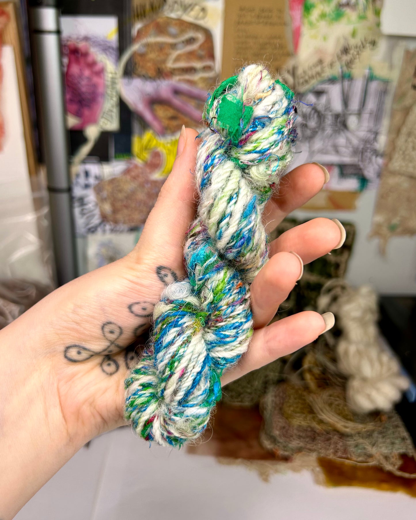 'Snowdrops, day and night' sampler duo; merino, teeswater and sari silk 3ply (15g & 25g)