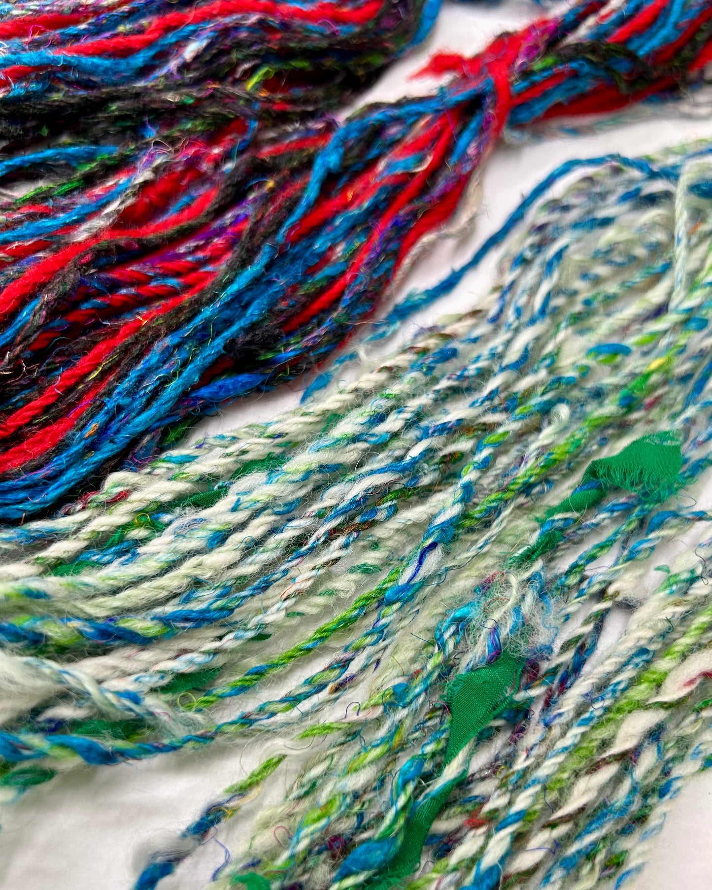 'Snowdrops, day and night' sampler duo; merino, teeswater and sari silk 3ply (15g & 25g)