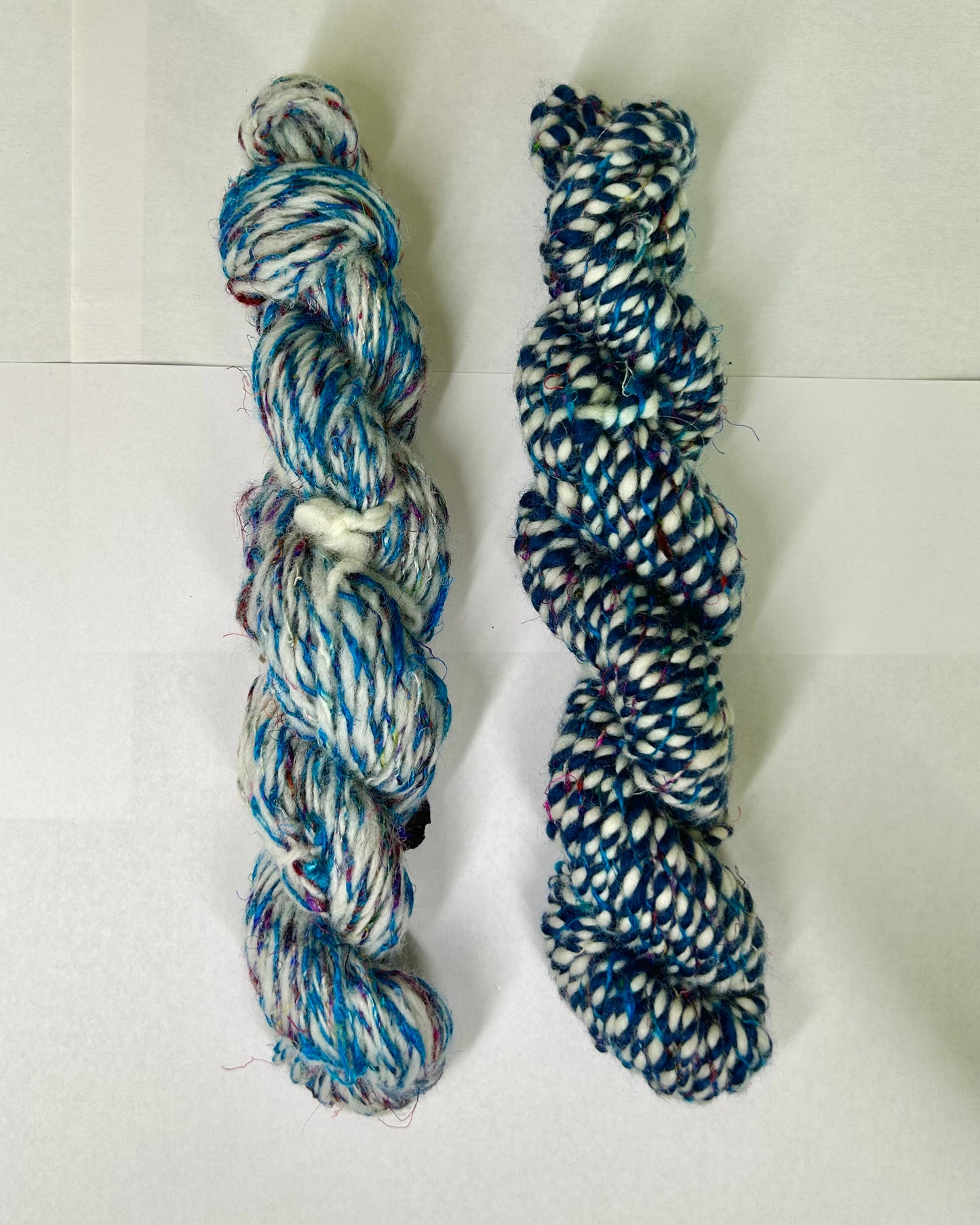 'Blueberry Duo': Sari Silk & Merino 3ply Bubble Crepe and 2ply Light Fingering (48g & 25g)