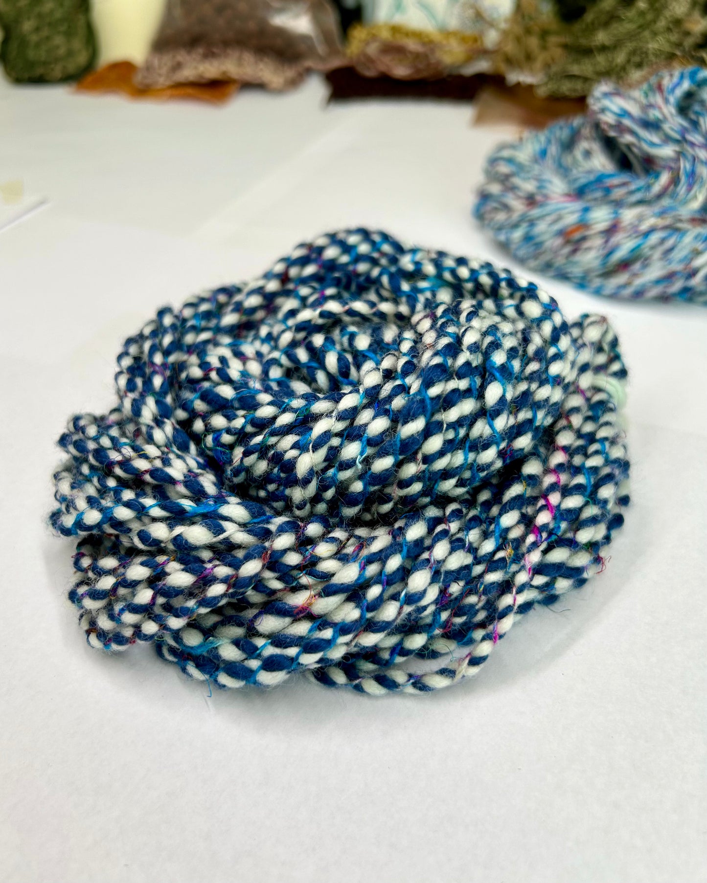 'Blueberry Duo': Sari Silk & Merino 3ply Bubble Crepe and 2ply Light Fingering (48g & 25g)