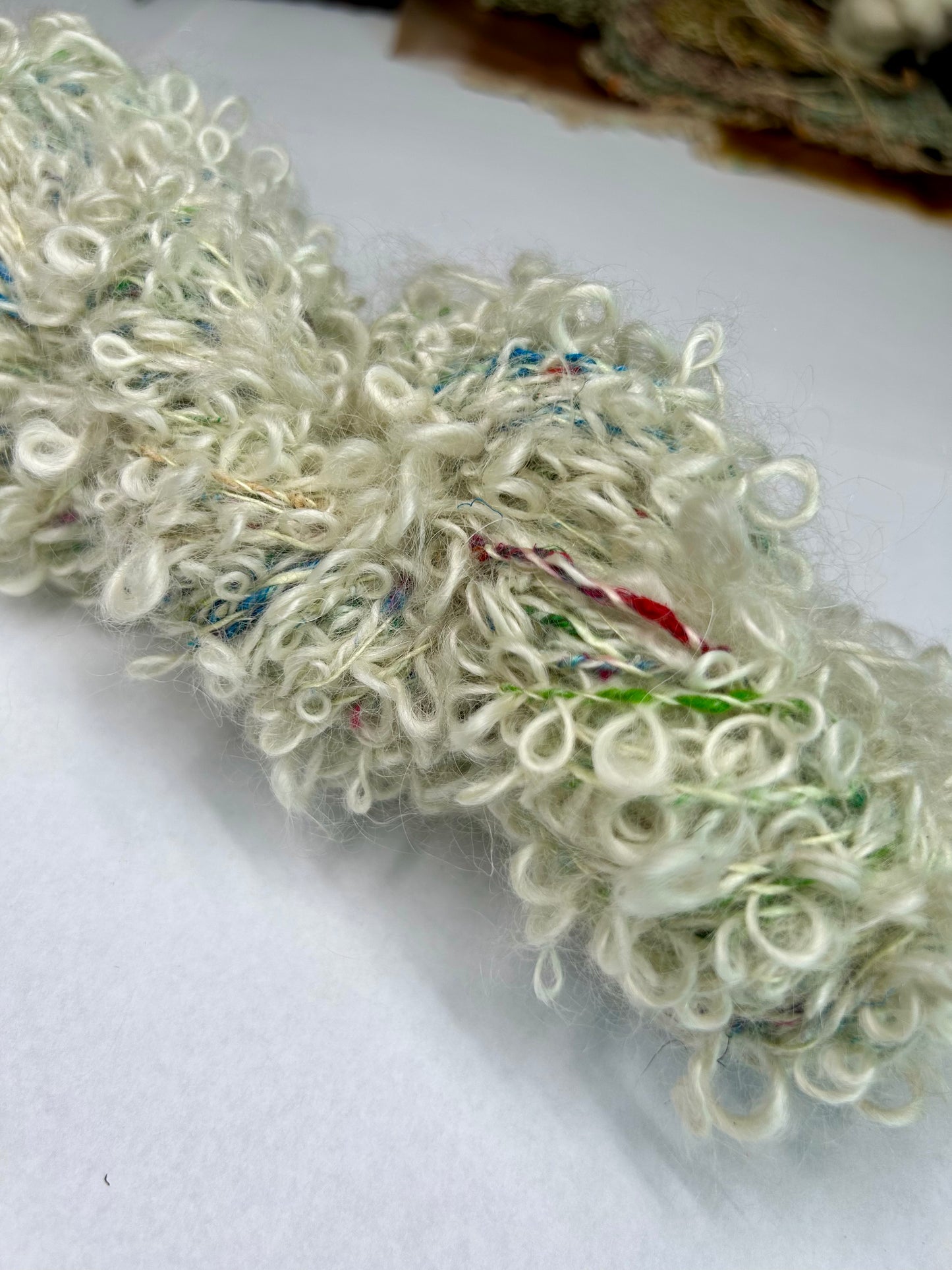 'Snowdrop' mohair, eri silk and merino 3ply Bouclé (140g)