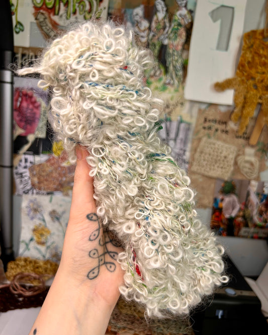 'Snowdrop' mohair, eri silk and merino 3ply Bouclé (140g)