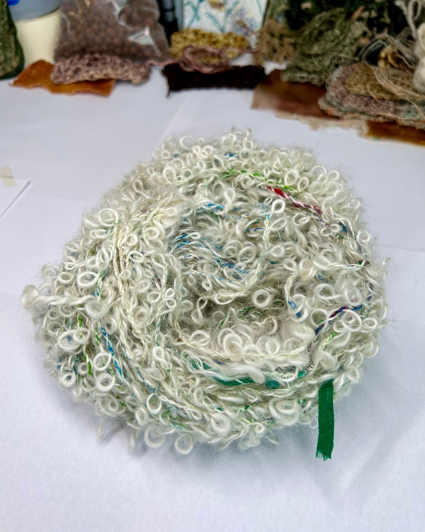 'Snowdrop' mohair, eri silk and merino 3ply Bouclé (140g)