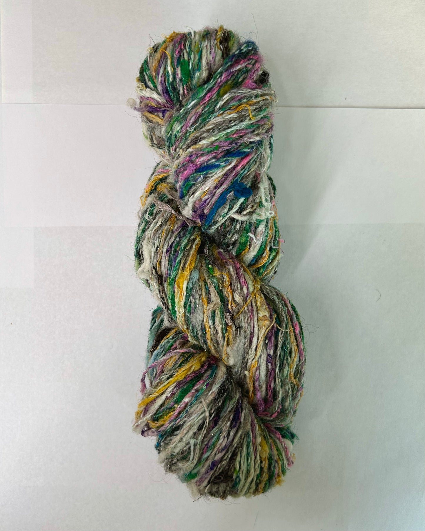 "Scappy #2" recycled yarn and silk chain plied skein (3ply/130g)