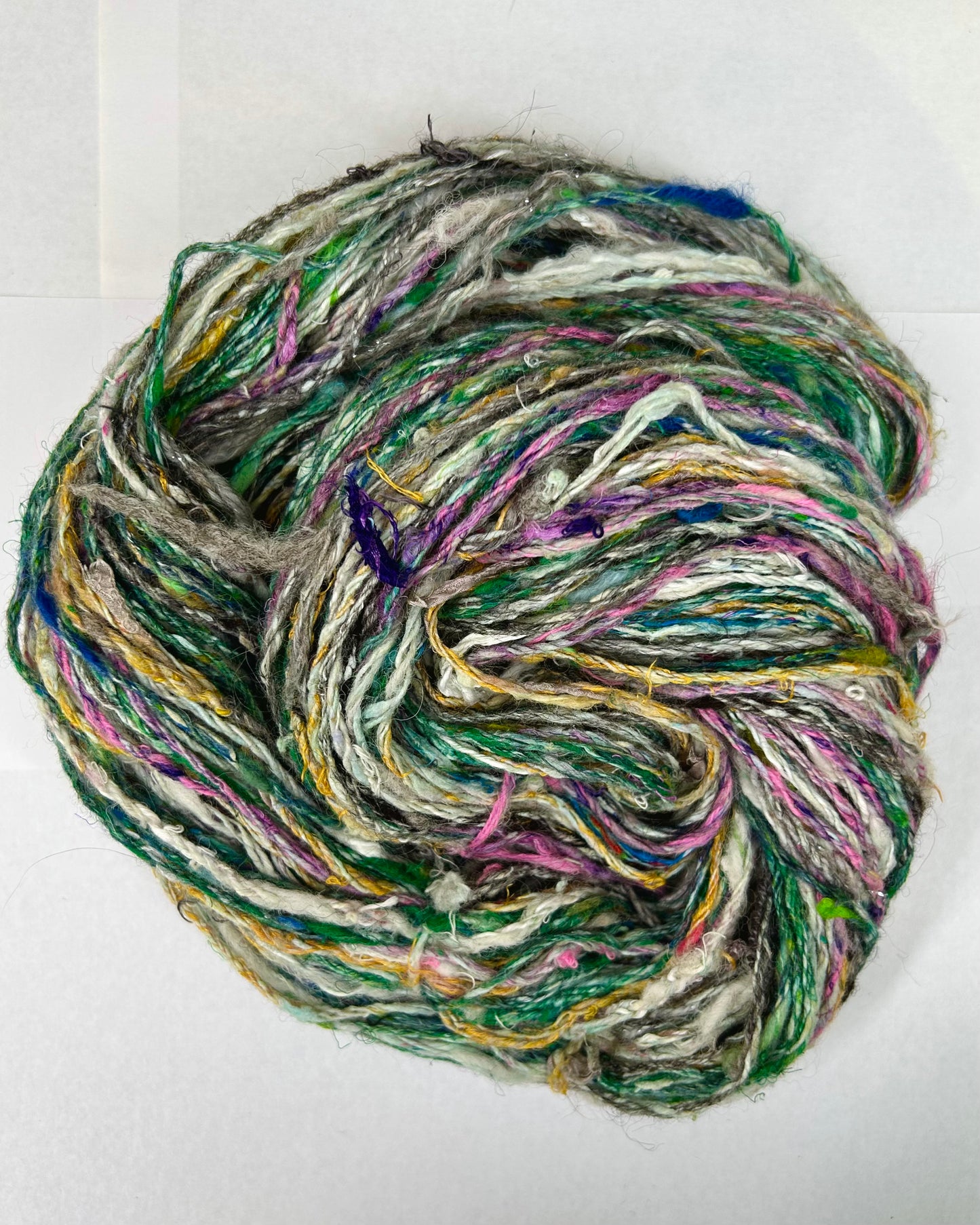 "Scappy #2" recycled yarn and silk chain plied skein (3ply/130g)