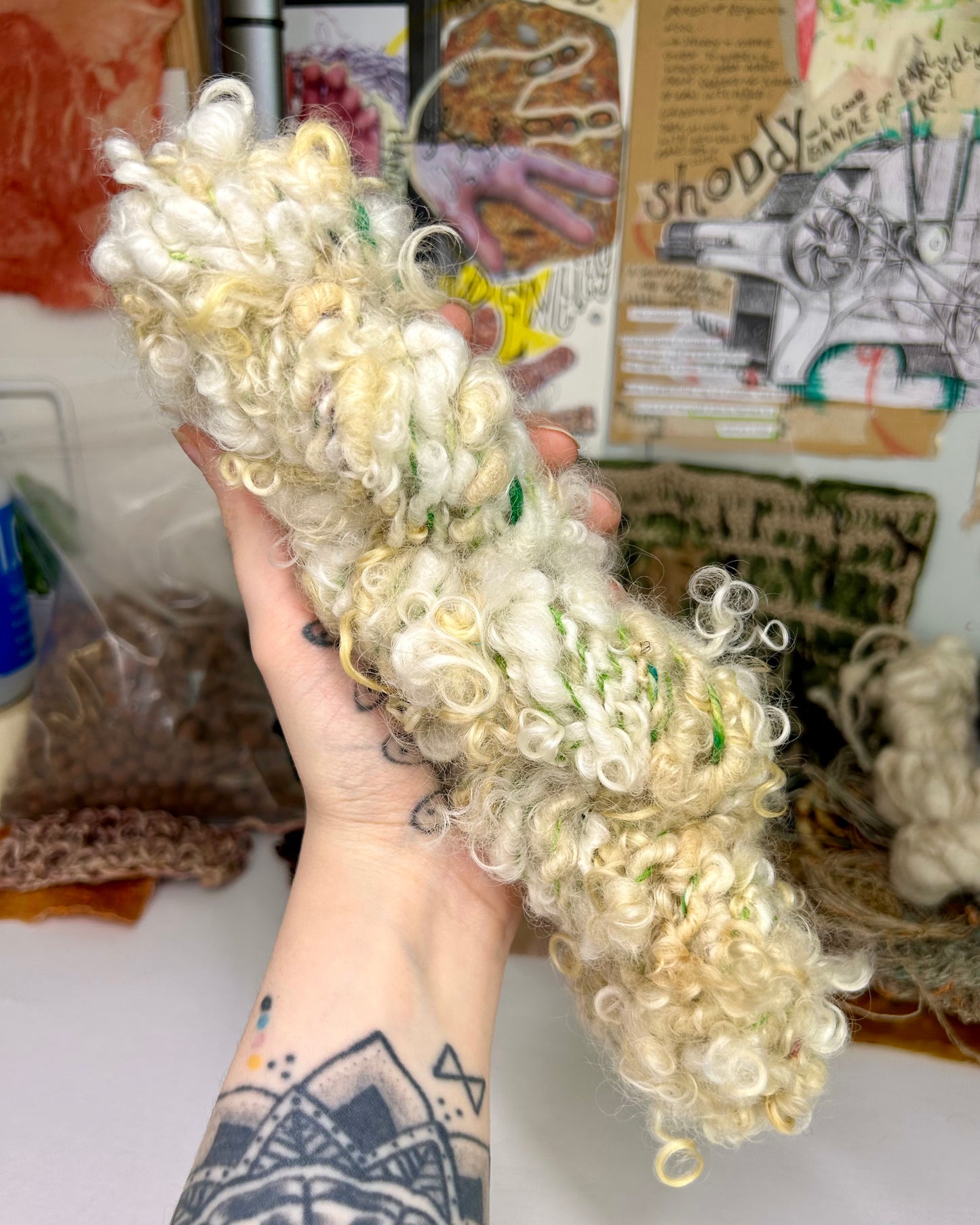 'Dandelion' lock spun naturally dyed Wensleydale spiral yarn 2ply/85g