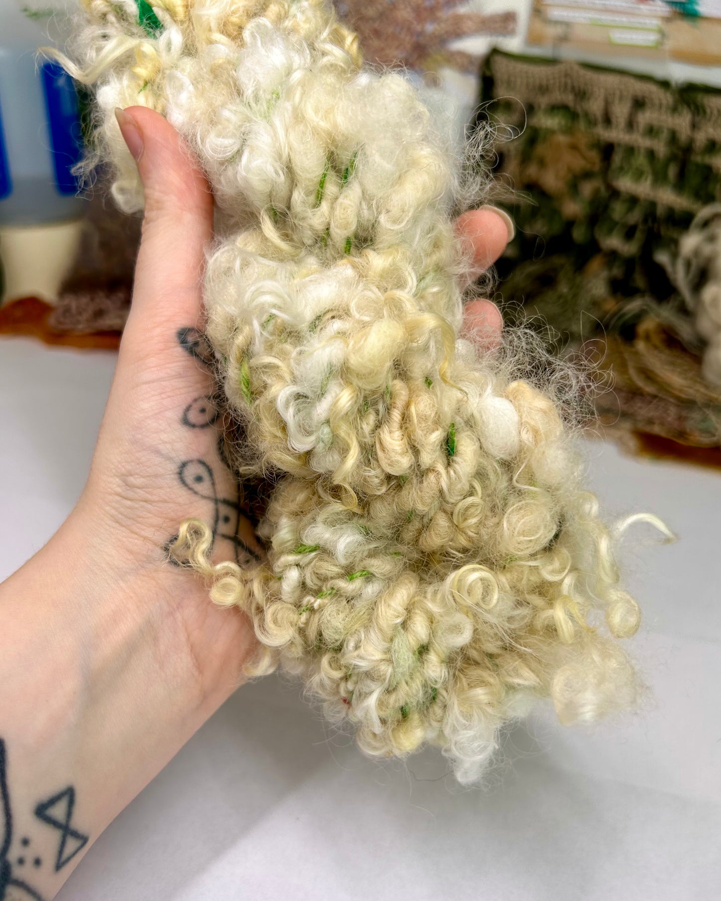 'Dandelion' lock spun naturally dyed Wensleydale spiral yarn 2ply/85g