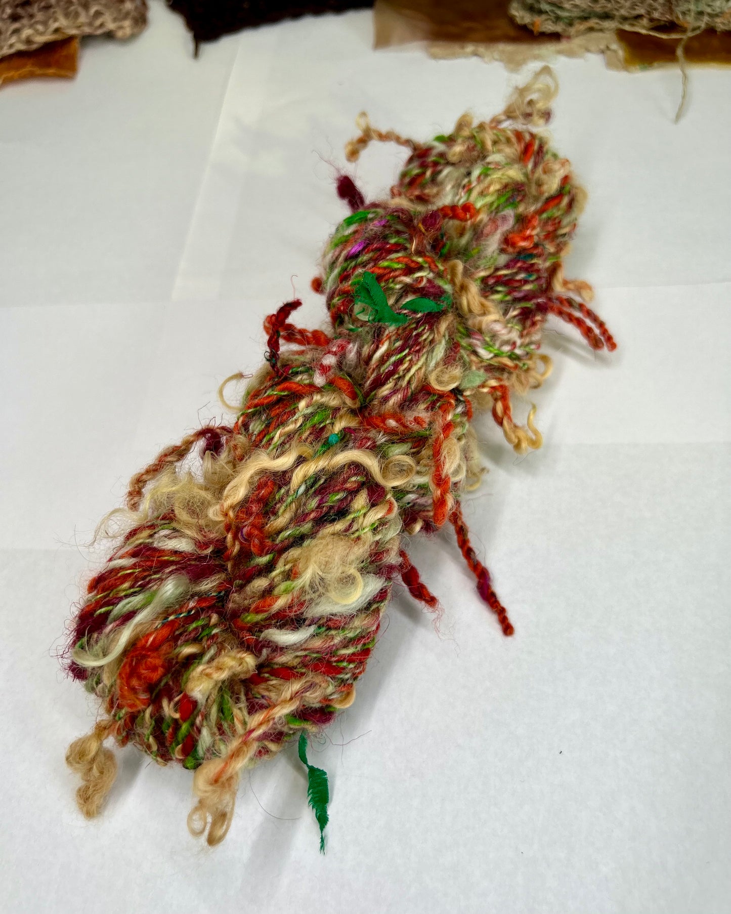 'Gorse petal's' merino, wensleydale, teeswater locks and sari silk pigtail yarn 2ply/85g