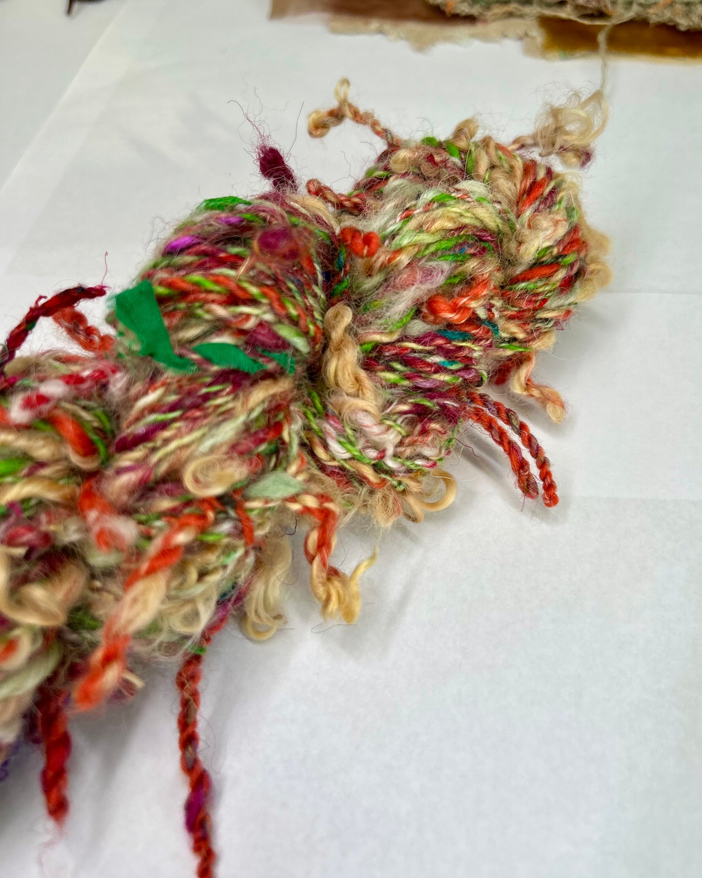 'Gorse petal's' merino, wensleydale, teeswater locks and sari silk pigtail yarn 2ply/85g