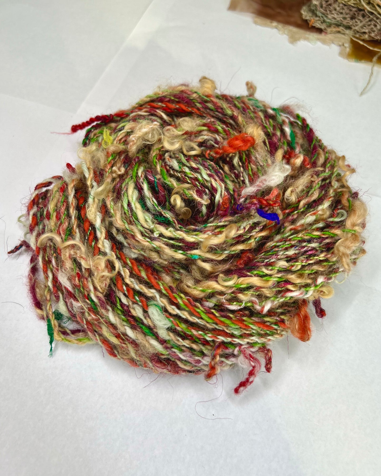 'Gorse petal's' merino, wensleydale, teeswater locks and sari silk pigtail yarn 2ply/85g