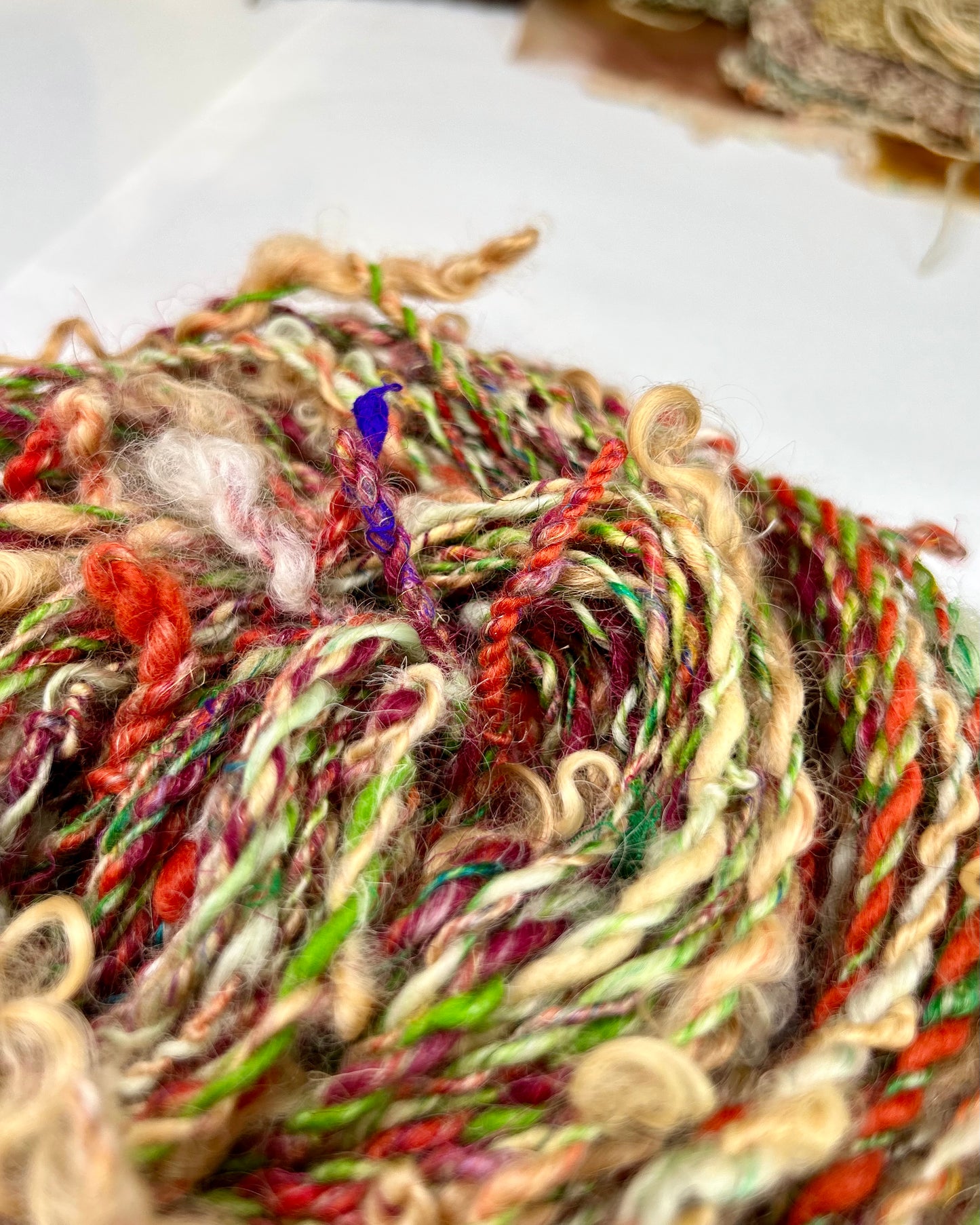 'Gorse petal's' merino, wensleydale, teeswater locks and sari silk pigtail yarn 2ply/85g