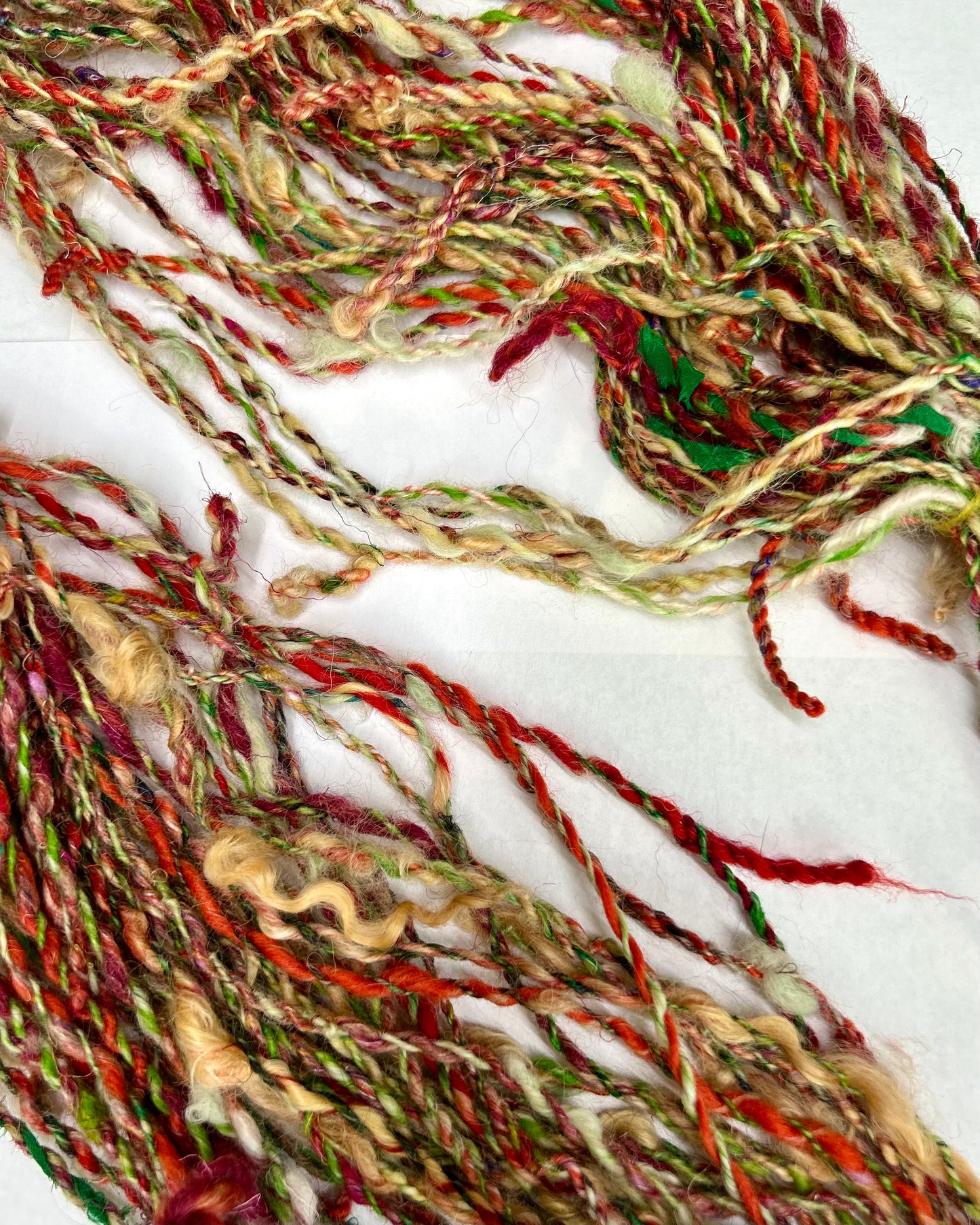 'Gorse petal's' merino, wensleydale, teeswater locks and sari silk pigtail yarn 2ply/85g