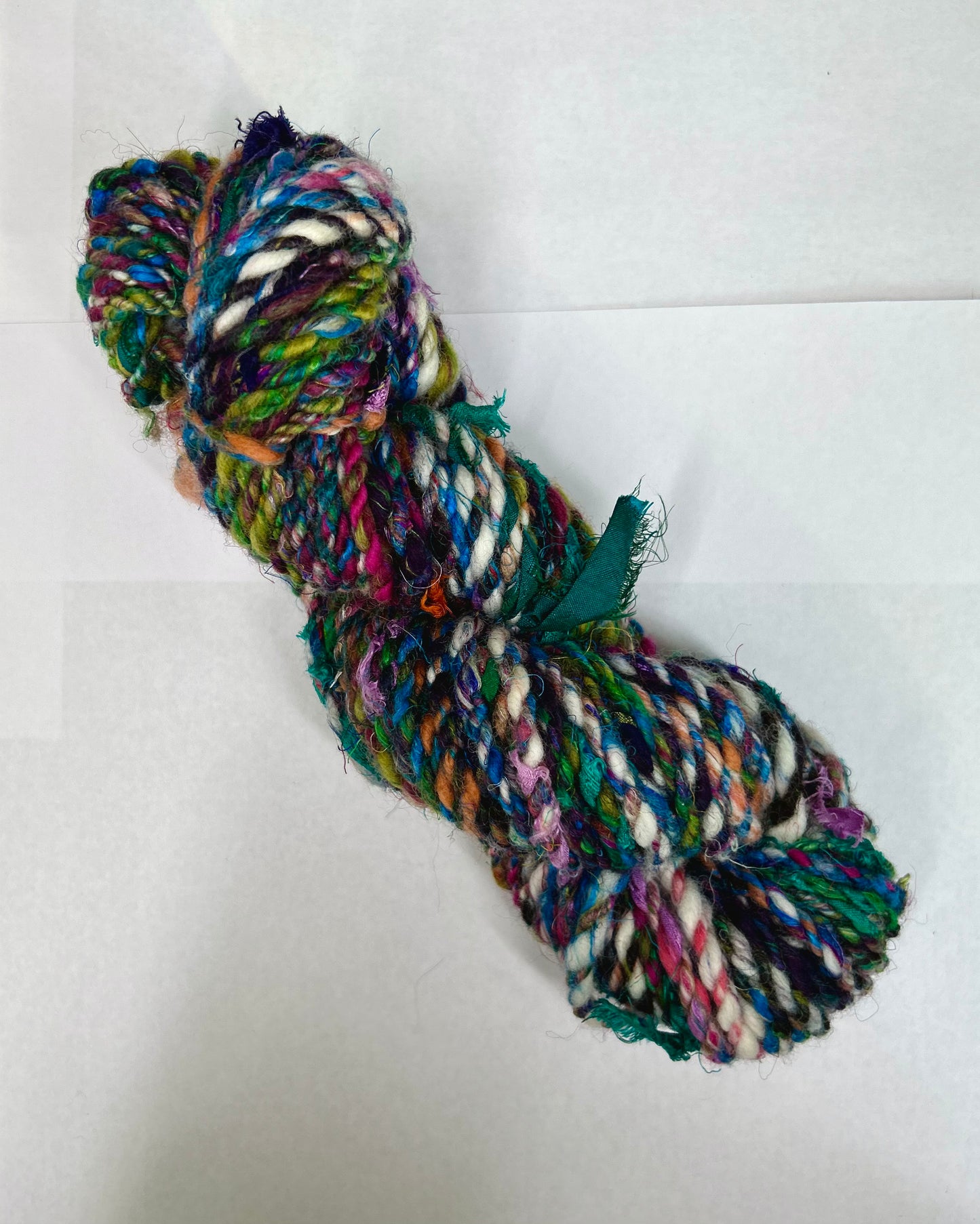 'Forget-me-not' merino, sari silk, shetland and ribbon add ins; chunky 2ply (103g)